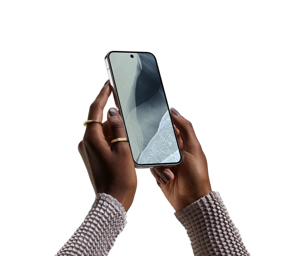 Two hands holding a Pixel phone
