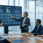IT leaders comparing colocation, on-premise and cloud costs and control on a presentation screen